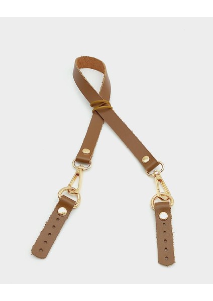 Taba Renk 60X1.5 cm Deri Çanta Sapı (Light Gold Metal)