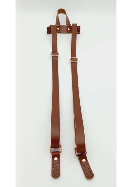 Deri Kızıl Kahve Sırt Çanta Sapı Light Gold Metalli