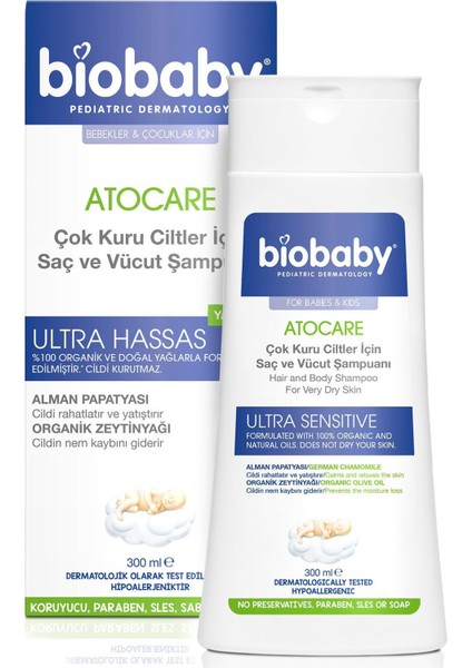 Biobaby Atocare Çok Kuru Ciltler Için Saç ve Vücut Şampuanı 300ML