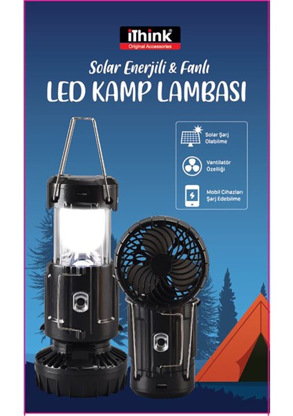 Solar Enerjili ve Fanlı LED Kamp Lambası