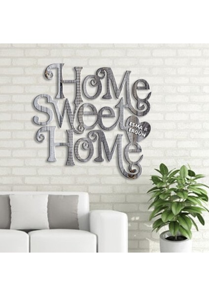 Kişiye Özel Home Sweet Home Gri Renk Dokulu Ahşap Duvar Yazısı - 3