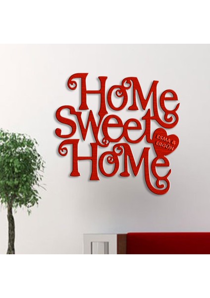 Kişiye Özel Home Sweet Home Kırmızı Renk Dokulu Ahşap Duvar Yazısı - 3