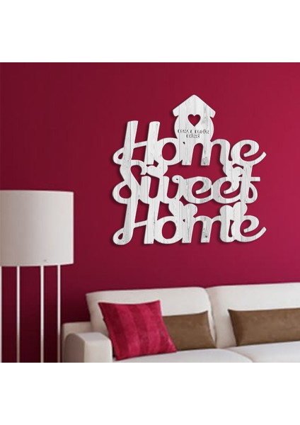 Kişiye Özel Home Sweet Home Beyaz Renk Dokulu Ahşap Duvar Yazısı - 2