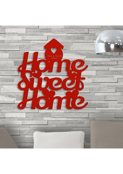 Kişiye Özel Home Sweet Home Kırmızı Renk Dokulu Ahşap Duvar Yazısı - 2