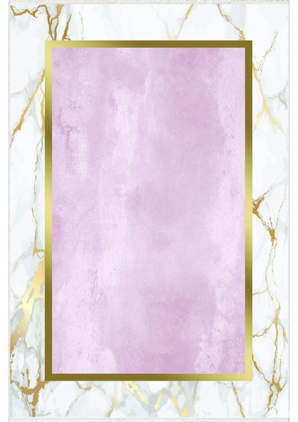 Salon Halısı Modern Çizgili Pembe Beyaz Kaydırmaz Kesme Yıkanabilir Ince Halı Tüysüz Kilim