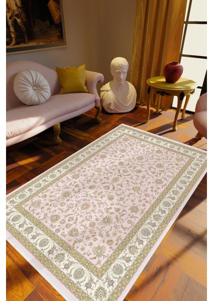 Salon Halısı Salon Halısı Eskitme Klasik Bej Ekru Kaydırmaz Kesme Yıkanabilir Ince Halı Tüysüz Kilim