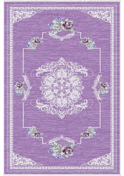 Salon Halısı Figürlü Çiçekli Mor Kaydırmaz Kesme Yıkanabilir Ince Halı Tüysüz Kilim fiyatları