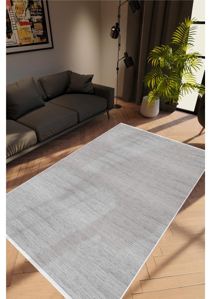 Salon Halısı Modern Eskitme Gri Kaydırmaz Kesme Yıkanabilir Ince Halı Tüysüz Kilim