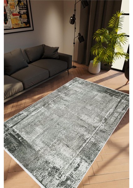 Salon Halısı Doku Eskitme Gri Kaydırmaz Kesme Yıkanabilir Ince Halı Tüysüz Kilim