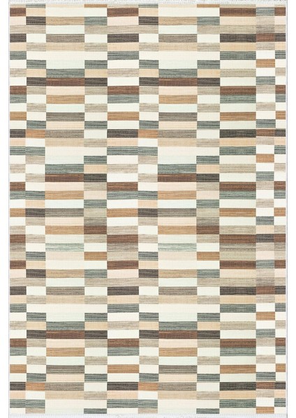 Salon Halısı Modern Patchwork Bej Krem Kahverengi Kaydırmaz Kesme Yıkanabilir Ince Halı Tüysüz Kilim