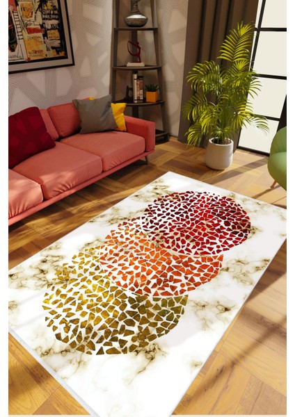 Salon Halısı Modern Geometrik Metalik Beyaz Kahverengi Kaydırmaz Yıkanabilir Ince Halı Tüysüz Kilim