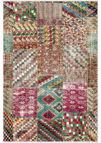 Salon Halısı Otantik Eskitme Patchwork Kahverengi Kaydırmaz Kesme Yıkanabilir Ince Halı Tüysüz Kilim fiyatları