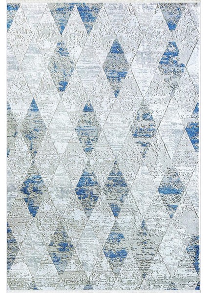 Salon Halısı Modern Eskitme Baklava Desen Gri Mavi Kaydırmaz Yıkanabilir Ince Halı Tüysüz Kilim