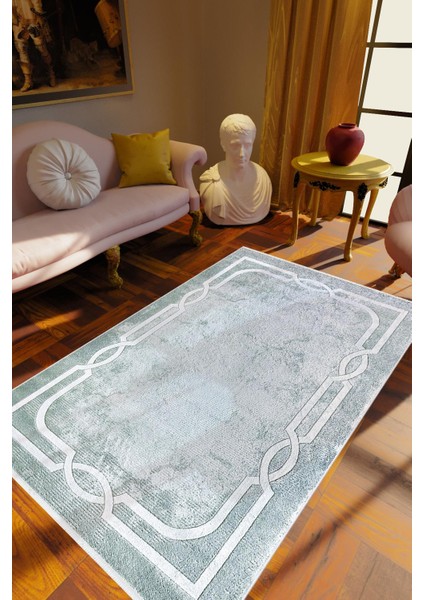 Salon Halısı Klasik Mavi Kaydırmaz Kesme Yıkanabilir Ince Halı Tüysüz Kilim