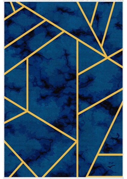 Salon Halısı Modern Geometrik Altın Lacivert Gold Kaydırmaz Kesme Yıkanabilir Ince Halı Tüysüz Kilim fiyatları