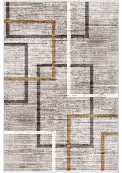 Salon Halısı Modern Geometrik Kahverengi Kaydırmaz Kesme Yıkanabilir Ince Halı Tüysüz Kilim