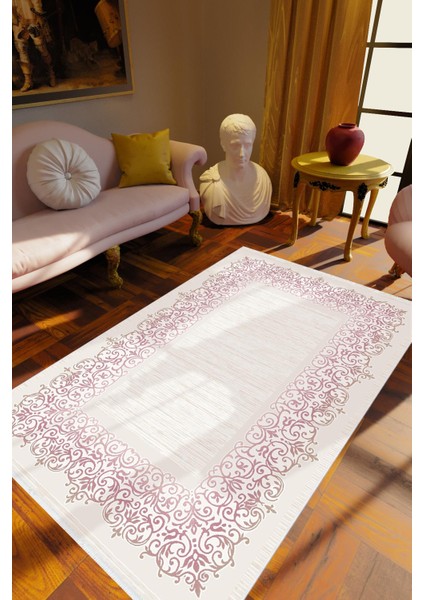 Salon Halısı Klasik Gri Beyaz Bordo Kaydırmaz Kesme Yıkanabilir Ince Halı Tüysüz Kilim