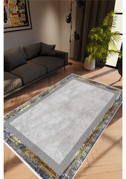 Salon Halısı Doku Eskitme Gümüş Gri Metalik Kaydırmaz Kesme Yıkanabilir Ince Halı Tüysüz Kilim