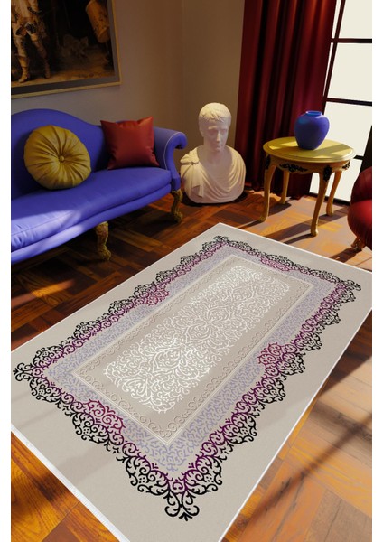 Salon Halısı Klasik Gri Kaydırmaz Kesme Yıkanabilir Ince Halı Tüysüz Kilim