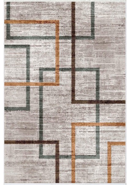 Salon Halısı Modern Geometrik Kahverengi Kaydırmaz Kesme Yıkanabilir Ince Halı Tüysüz Kilim