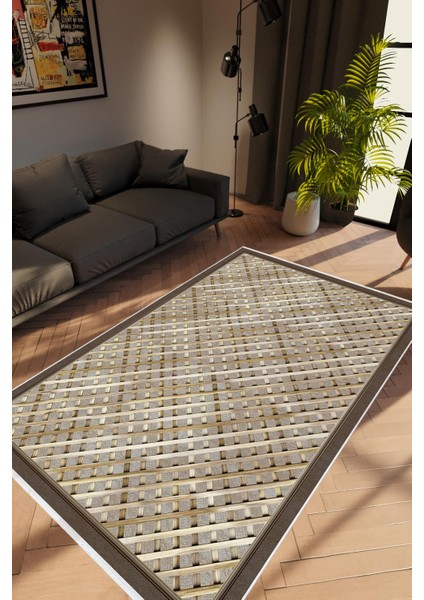 Salon Halısı Modern Geometrik Kahverengi Kaydırmaz Kesme Yıkanabilir Ince Halı Tüysüz Kilim