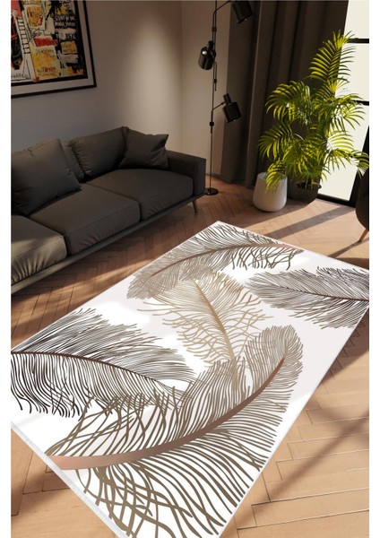 Salon Halısı Figürlü Çiçekli Beyaz Metalik Kaydırmaz Kesme Yıkanabilir Ince Halı Tüysüz Kilim
