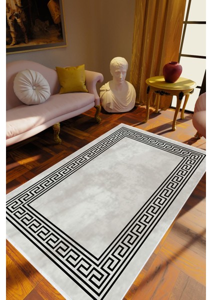 Salon Halısı Klasik Gri Kaydırmaz Kesme Yıkanabilir Ince Halı Tüysüz Kilim