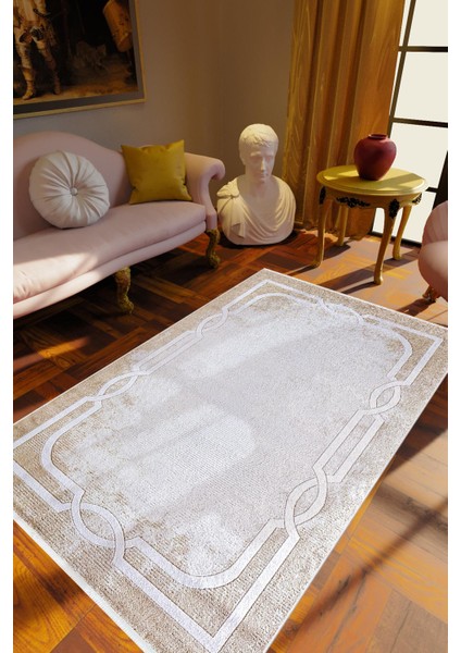 Salon Halısı Klasik Gri Beyaz Kahverengi Kaydırmaz Kesme Yıkanabilir Ince Halı Tüysüz Kilim