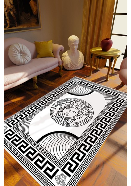 Salon Halısı Klasik Kadın Beyaz Kaydırmaz Kesme Yıkanabilir Ince Halı Tüysüz Kilim