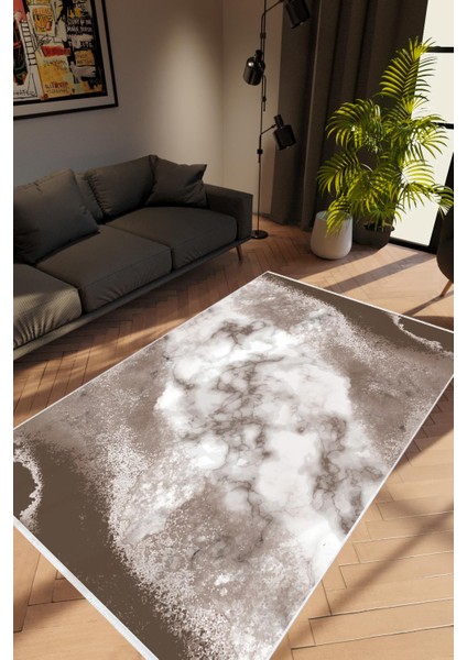 Salon Halısı Taş Mermer Modern Kahverengi Beyaz Kaydırmaz Kesme Yıkanabilir Ince Halı Tüysüz Kilim