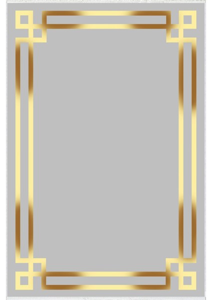 Salon Halısı Modern Çizgili Altın Gri Gold Kaydırmaz Kesme Yıkanabilir Ince Halı Tüysüz Kilim