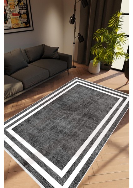 Salon Halısı Modern Çizgili Gri Kahverengi Beyaz Kaydırmaz Kesme Yıkanabilir Ince Halı Tüysüz Kilim