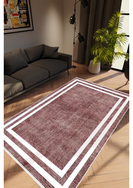 Salon Halısı Modern Çizgili Bordo Kahverengi Kaydırmaz Kesme Yıkanabilir Ince Halı Tüysüz Kilim