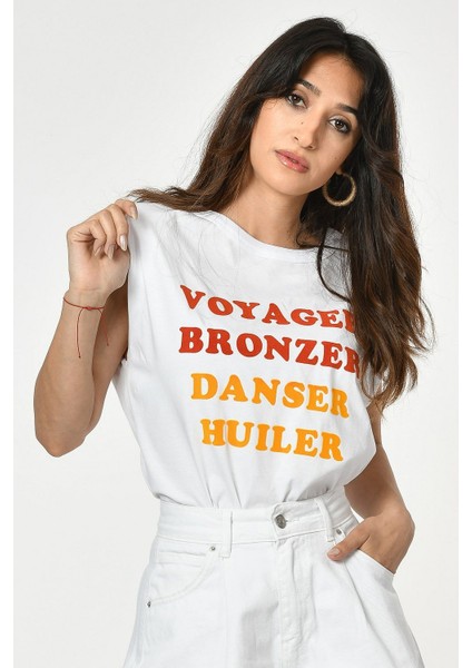 Vatkalı Bisiklet Yaka Tişört - Beyaz Beyaz - 40