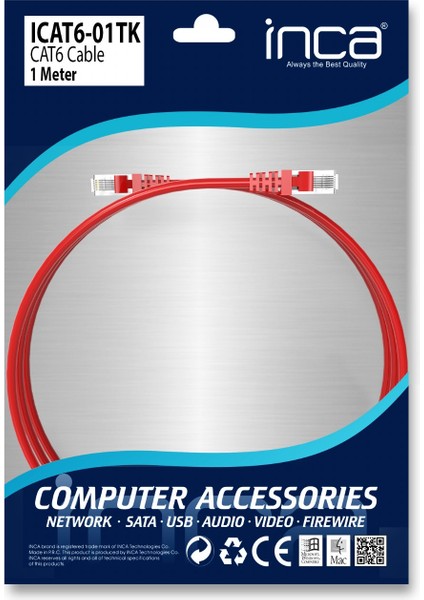 ICAT6-1TK 1m CAT6 Kırmızı Kablo