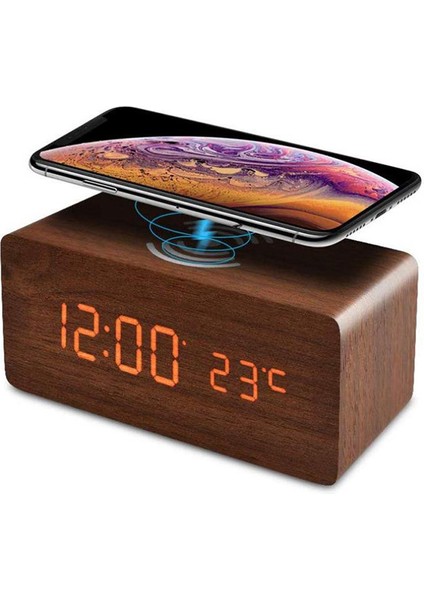 Kablosuz Şarj Ahşap Saat LED Dijital Çalar Saat (Yurt Dışından)