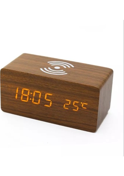 Kablosuz Şarj Ahşap Saat LED Dijital Çalar Saat (Yurt Dışından) fiyatları