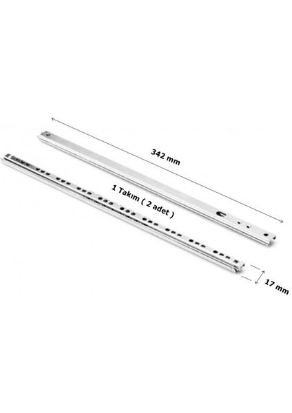 Bilyalı Teleskopik Çekmece Rayı 17 mm x 342 mm 1 Takım