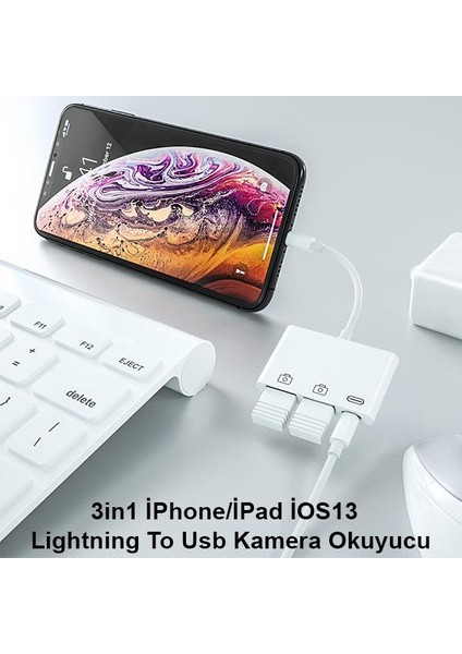 Apple Ipad Iphone Için Lightning To USB Kamera Okuyucu Mouse ve Klavye Adaptörü