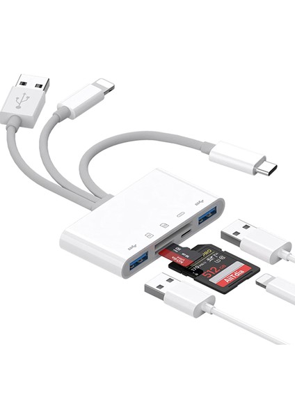 5in1 USB 3.0 Lightning Type-C To Sd-Tf Kart Okuyuculu USB Kamera Adaptörü - AL2774