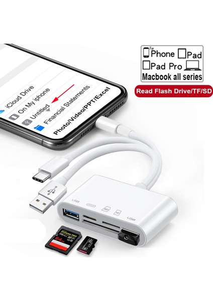 5in1 USB 3.0 Lightning Type-C To Sd-Tf Kart Okuyuculu USB Kamera Adaptörü - AL2774