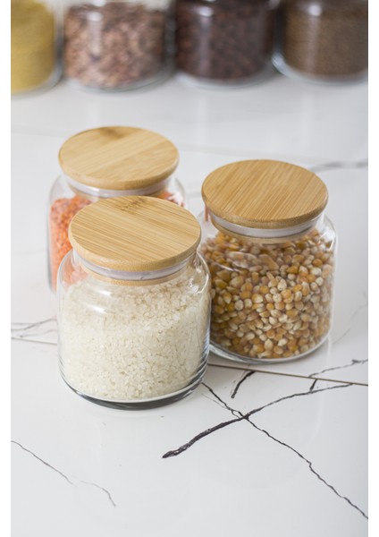 Bambu Kapaklı Cam Kavanoz & Erzak Saklama Kabı Vakum Kapak