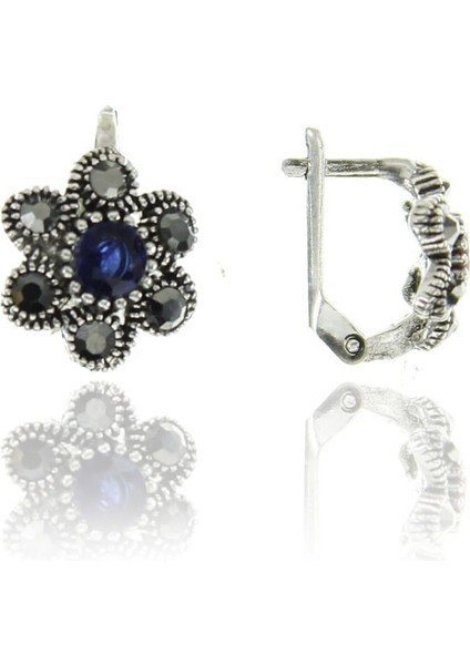 Doğan Silverkadın Gümüş Markazit ve Kök Safir Taşlı Rüzgar Gülü Modeli Küpe DGN20455