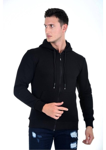 Kapüşonlu Fermuarlı Hoodie Içi Polarlı Kalın Sweathirt