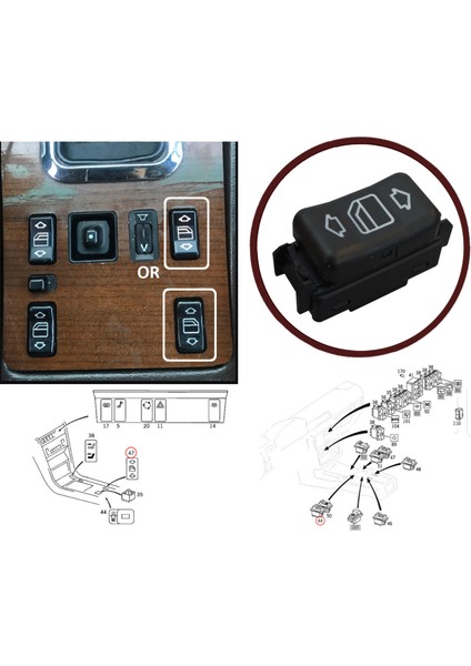 BDP632 Mercedes W124 A124 C124 S124 W126 C126 W463 W201 190 A1248204510 İçin Sağ Kapı Cam Açma Düğmesi modelleri