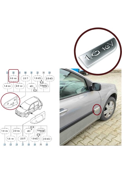 Bross Otomotiv BSP563-2 Megane Scenic MK2 İçin Sağ Krom 1 6 16V Amblem Yazısı 8200209130