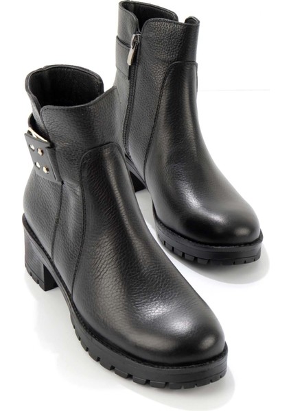 Siyah Hakiki Deri Kadın Bot & Bootie K02531206103
