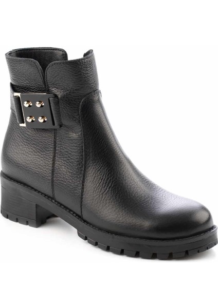 Siyah Hakiki Deri Kadın Bot & Bootie K02531206103
