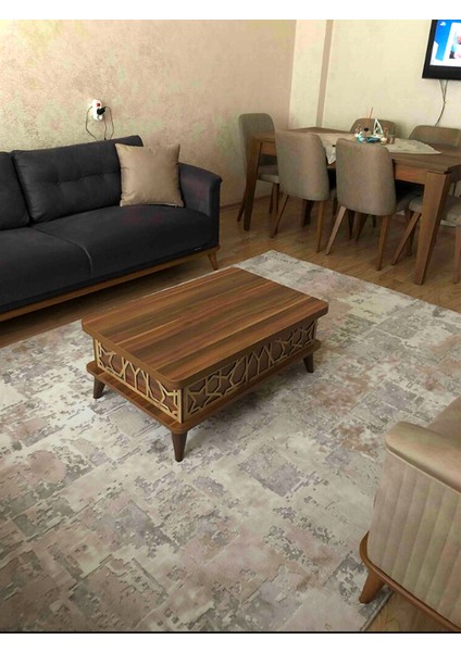 Ottowa Smart Coffe Table, Akıllı Masa, Kahve Sehpası Ceviz Renk Ahşap Sehpa