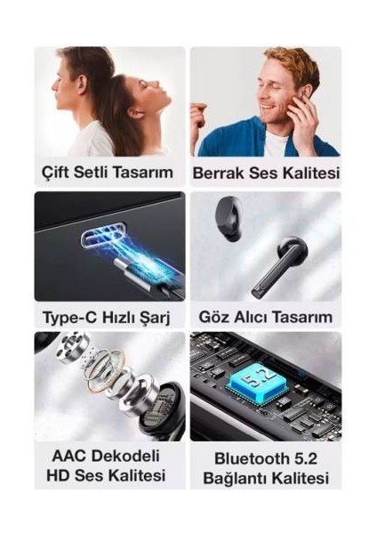 Şarj Kutulu Dokunmatik 2 Adet Bluetooth Kulaklık Bluetooth Wers.5.2 Iphone Samsung Huawei Uym